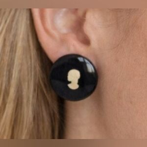 Vintage Black and White Cameo Clip On Earrings One of A Kind